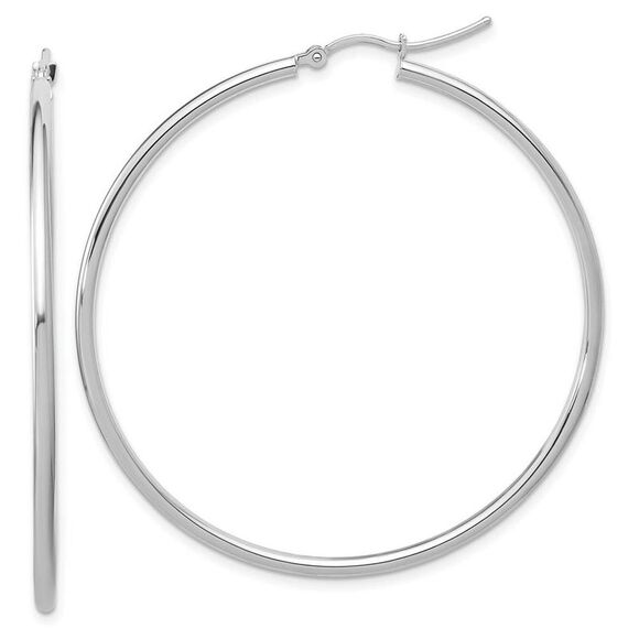2mm Round Hoop Earrings in 10k White Gold 51mm (2 Inch)